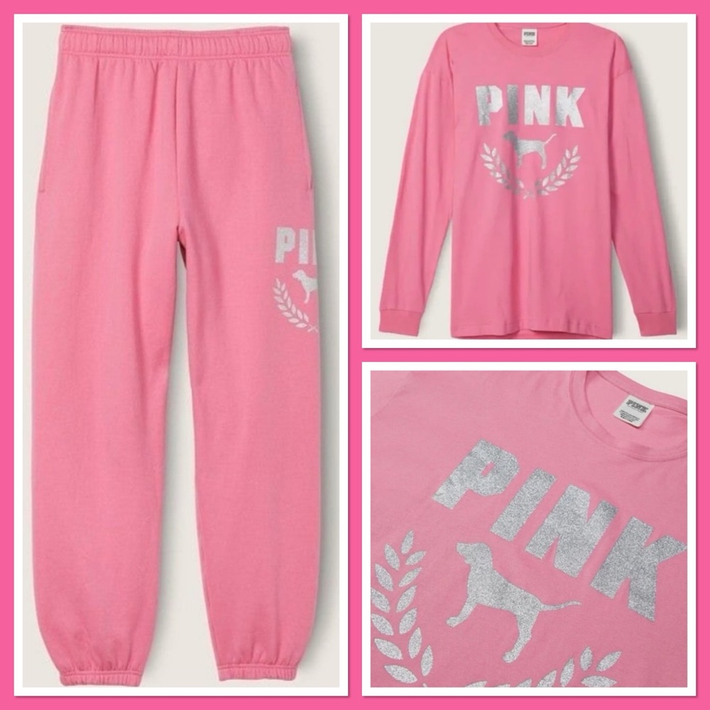 NWT VS PINK GLITTER LOGO SET